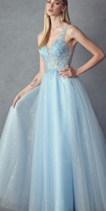 COPY - Ice blue beaded shimmer tulle formal evening prom pageant party ball gown